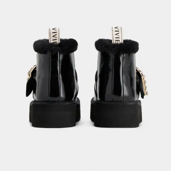 Roger Vivier Viv' Winter Fur Strass Buckle Black Patent Leather Ankle Boots EU41 - Picture 10 of 13